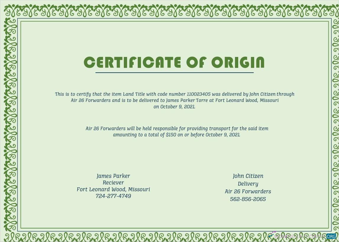 Download USA Origin Cert Photoshop template